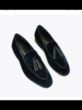 Kurt Geiger Men's Navy Velvet Tassel Loafers